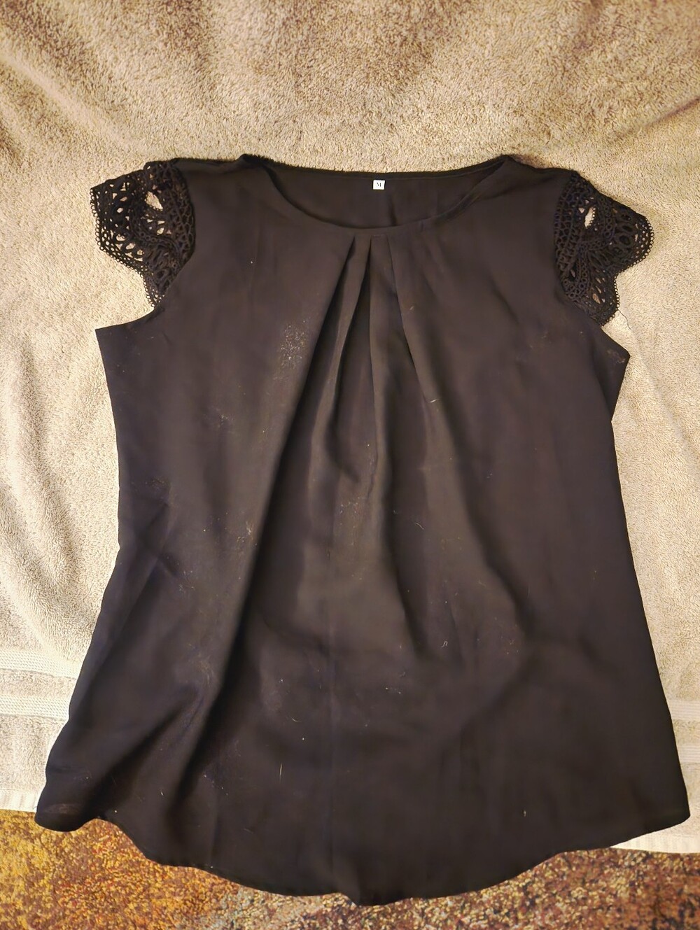 Black Crochet-Cap Sleeve Women's Blouse